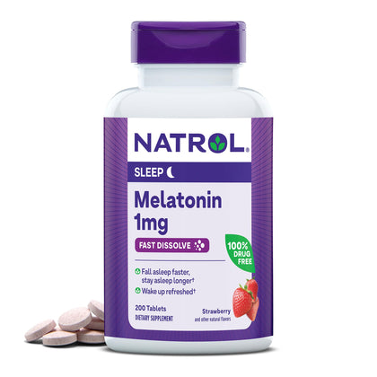 Comprimés dissolvants de mélatonine Natrol 1 mg saveur fraise, vue de face