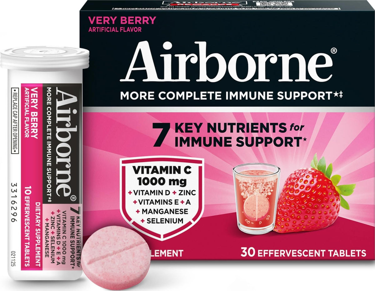 Comprimés effervescents Airborne au goût Très Fruité, boîte de 30 comprimés
