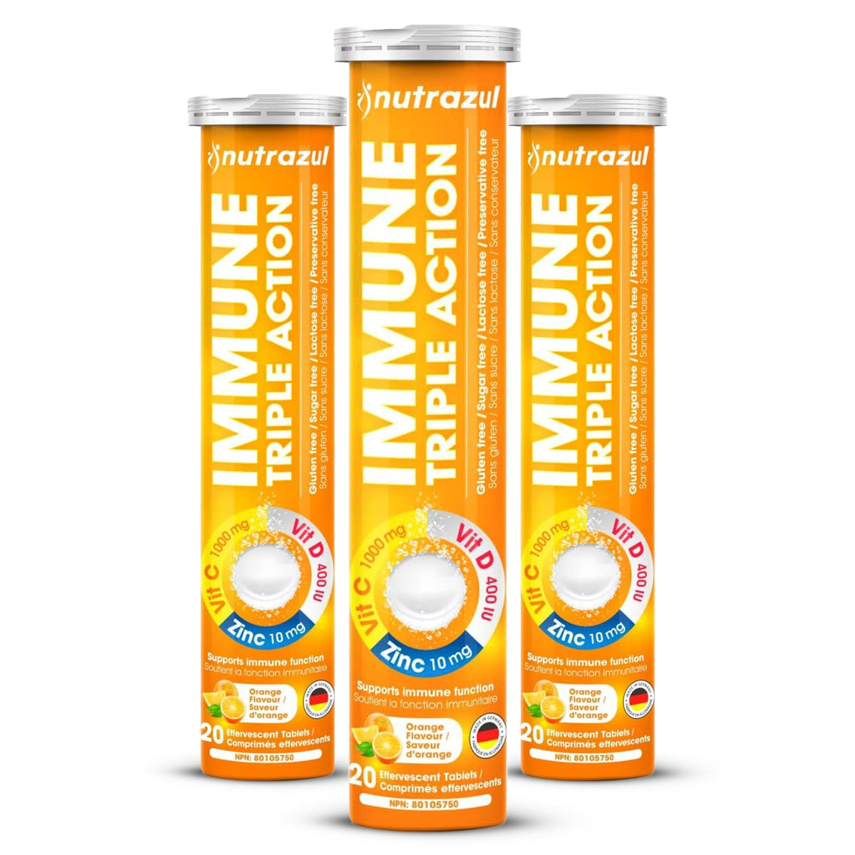 Comprimés effervescents nutrazul avec goût d'orange, boîte de 20 comprimés