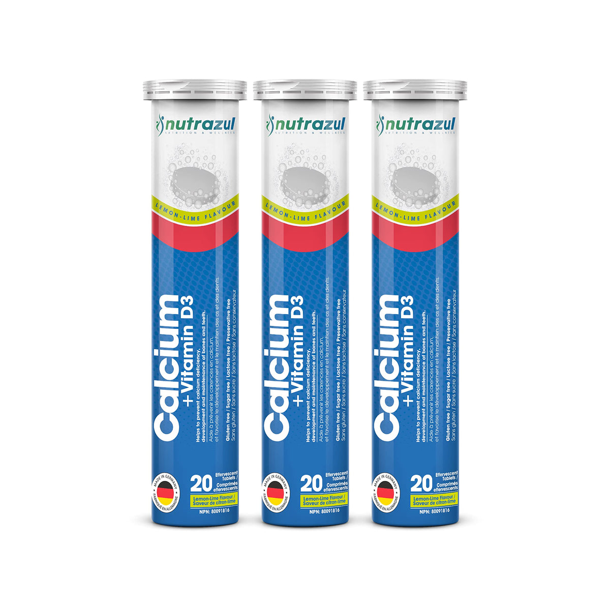 Comprimés effervescents Nutrazul Calcium + Vitamine D3 500 mg vue de face