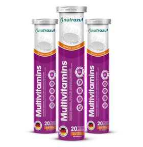 Comprimés effervescents nutrazul Multivitamines Saveur Orange, boîte ouverte