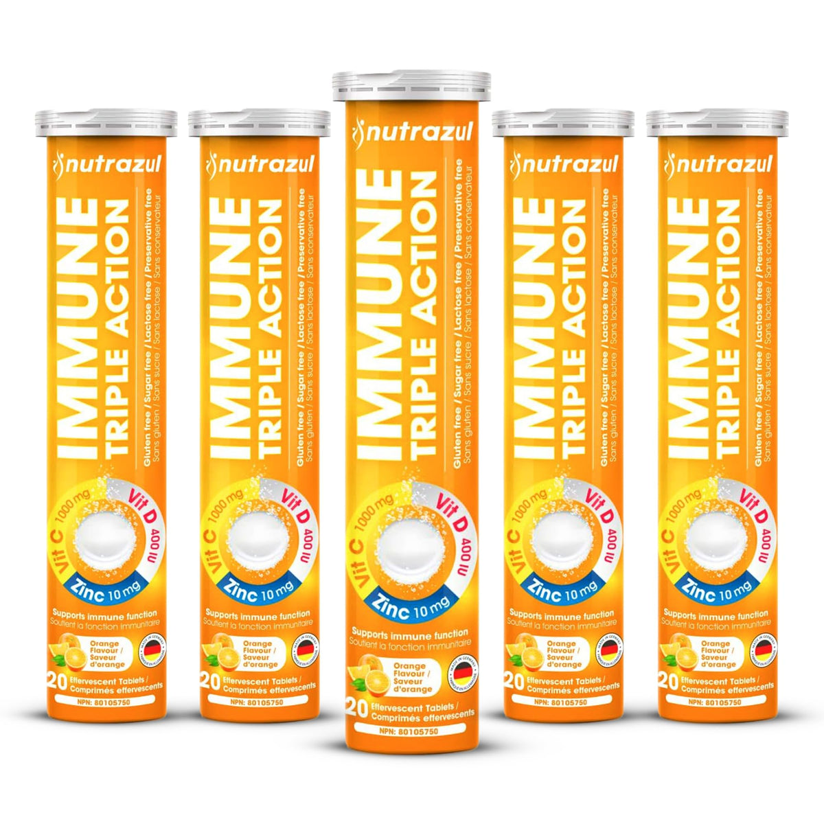 Comprimés effervescents nutrazul Triple Action 1000mg Vitamine C en boîte
