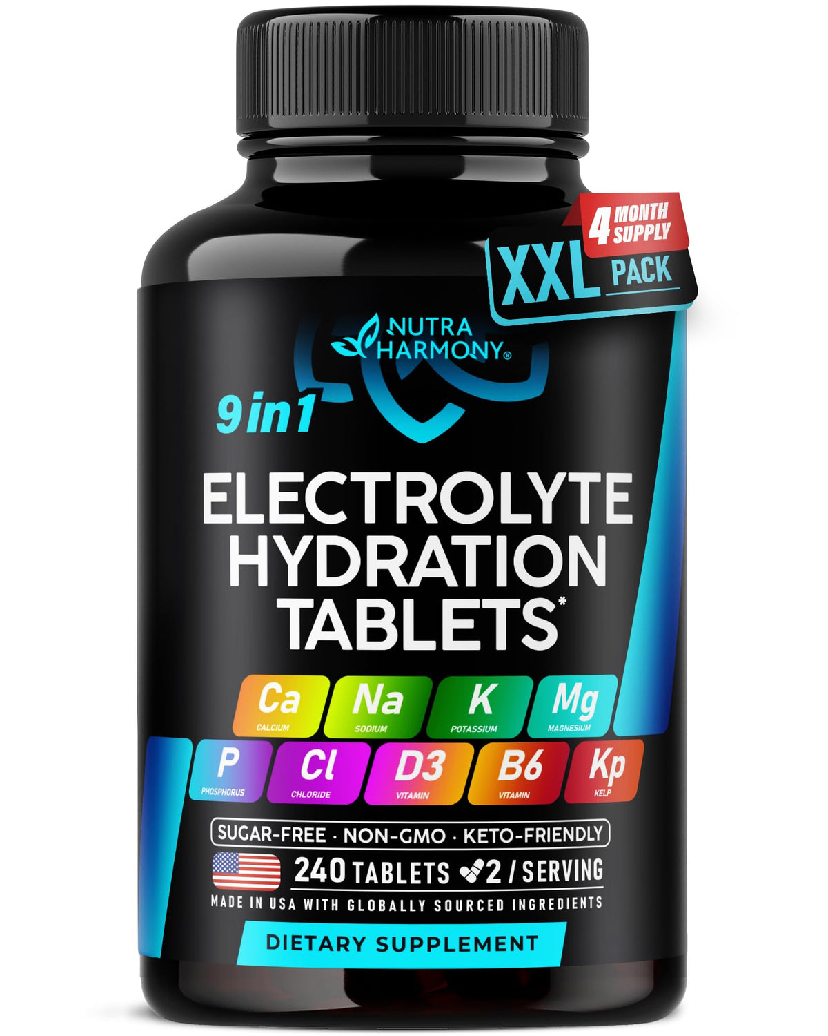 Comprimés électrolytiques NUTRAHARMONY 240 tabs en vue de face