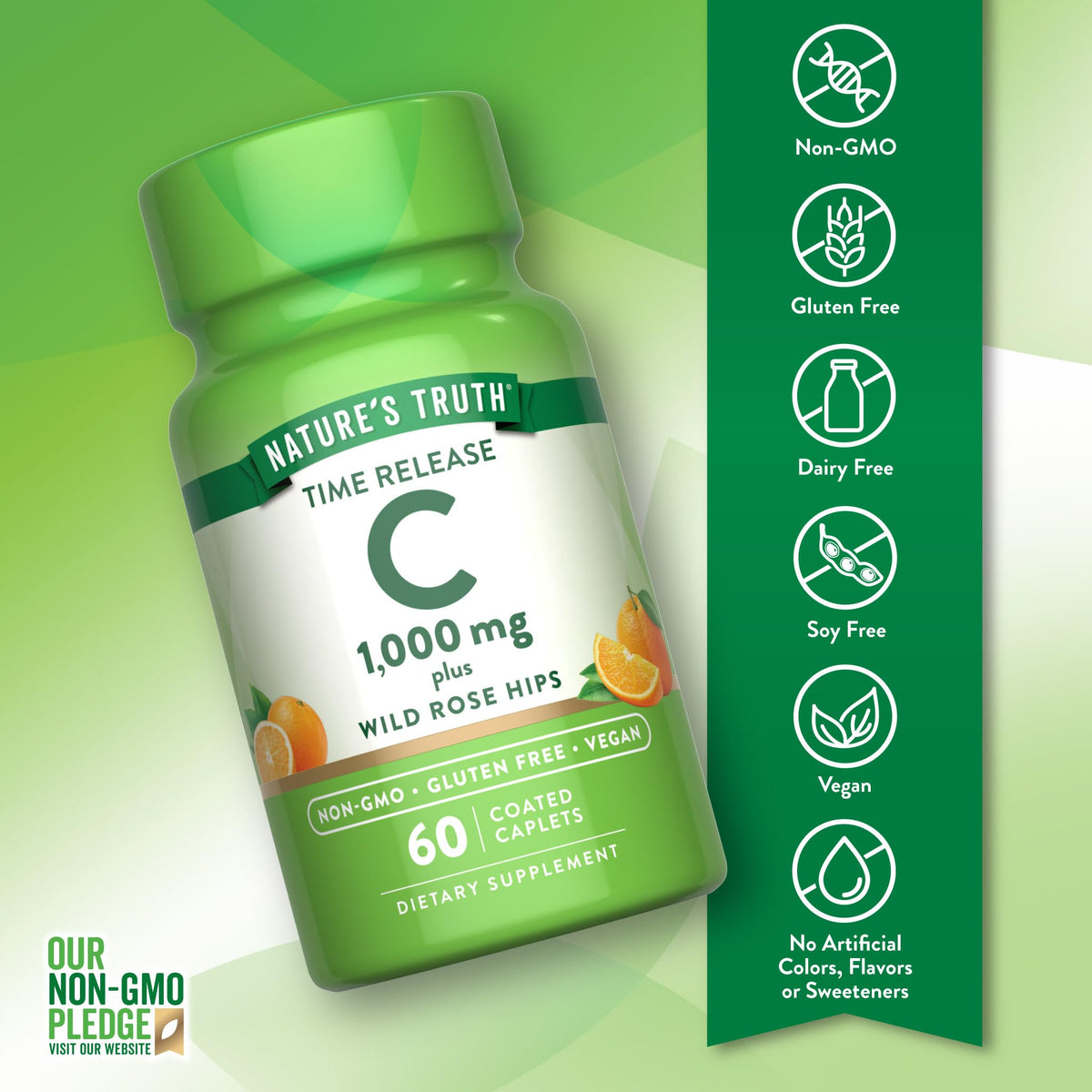 Comprimés enrobés Nature's Truth Vitamine C 1000mg sur une surface