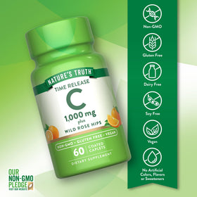 Comprimés enrobés Nature's Truth Vitamine C 1000mg sur une surface
