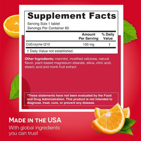 Comprimés EZ Melts CoQ10 100 mg avec orange en arrière-plan
