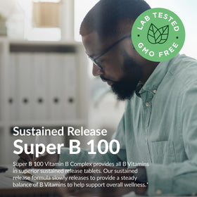 Comprimés Futurebiotics Super B 100 sur fond blanc