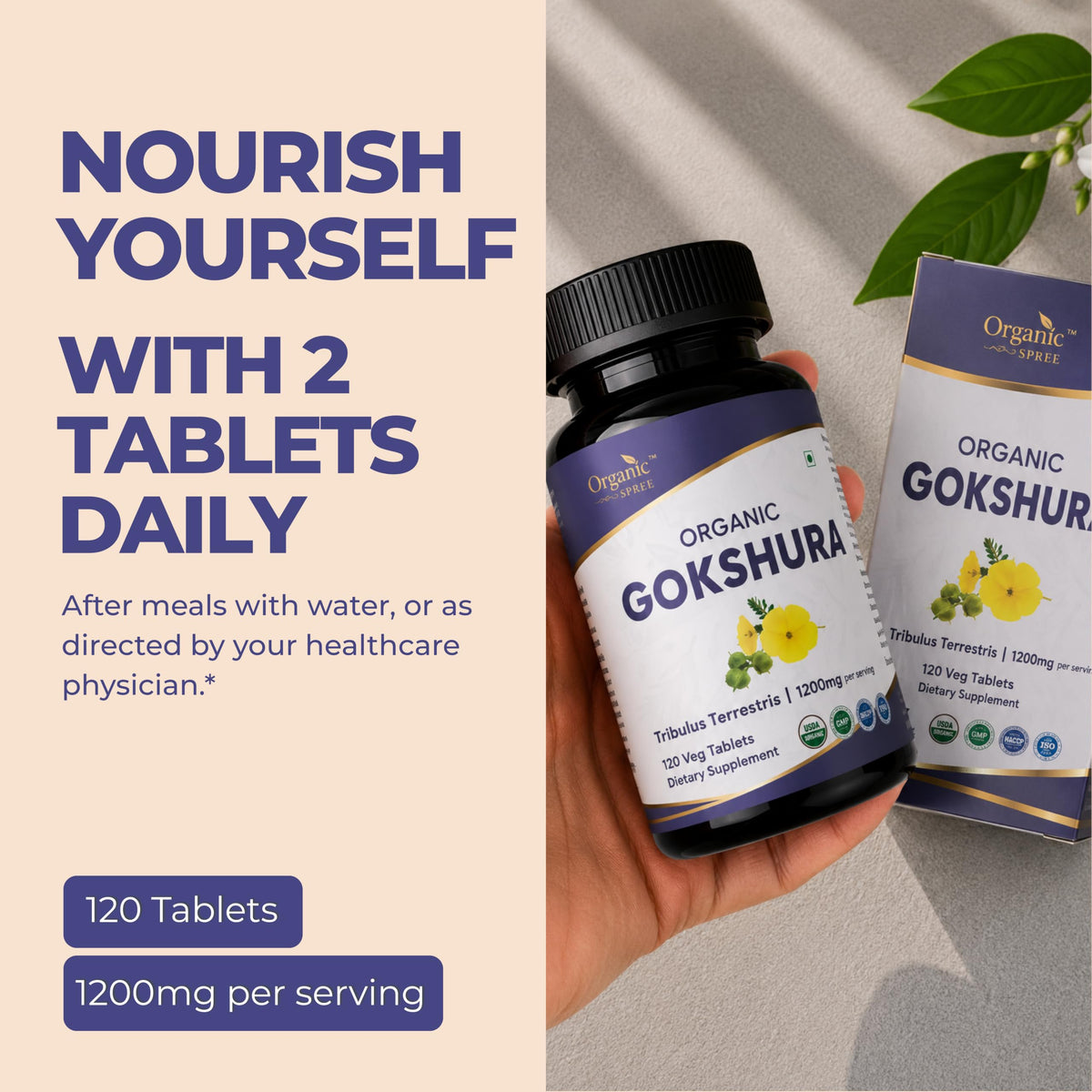 Comprimés Gokshura ORGANIC SPREE avec une cuillère