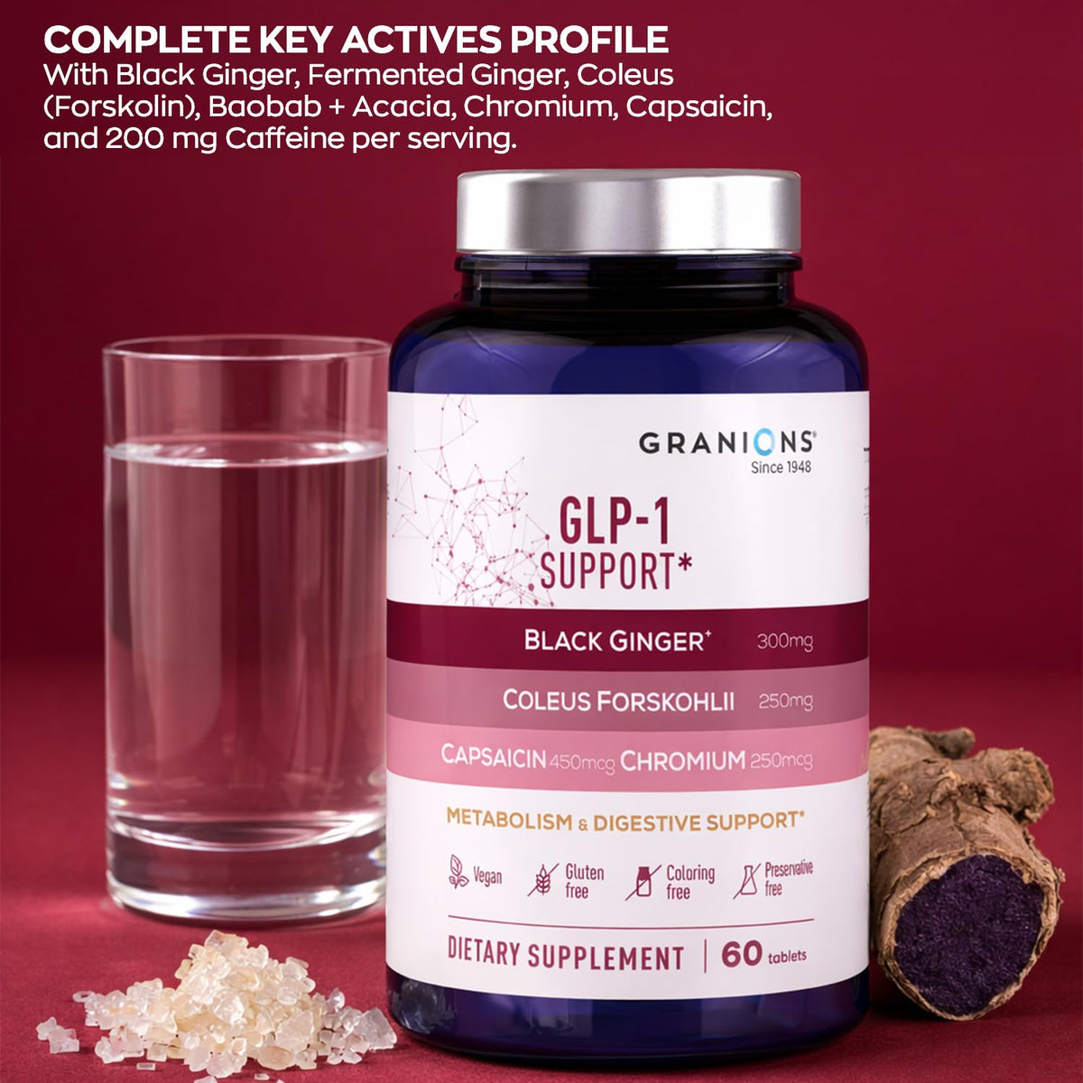 Comprimés Granions GLP-1 sur une surface en bois