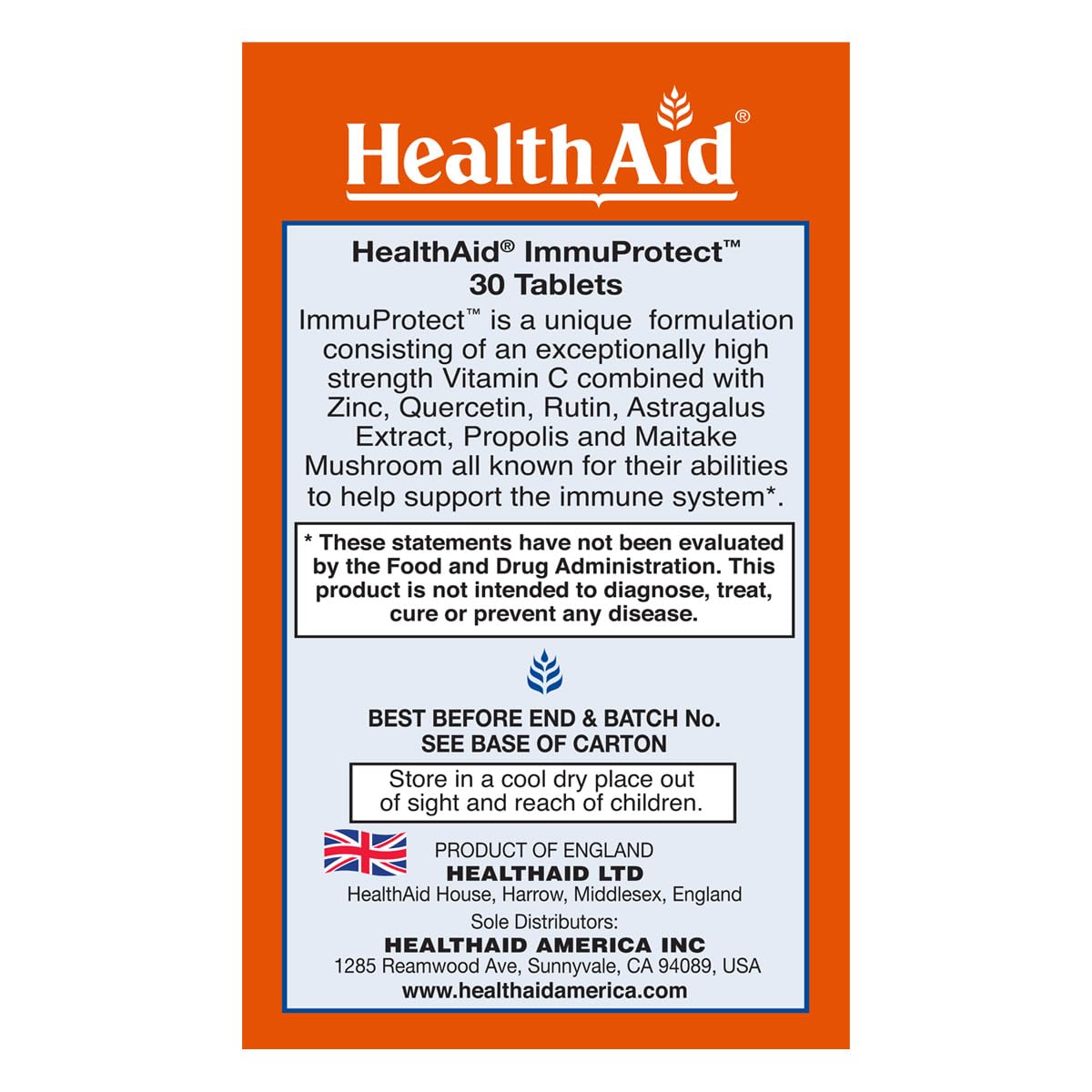 Comprimés HealthAid ImmuProtect sur fond blanc