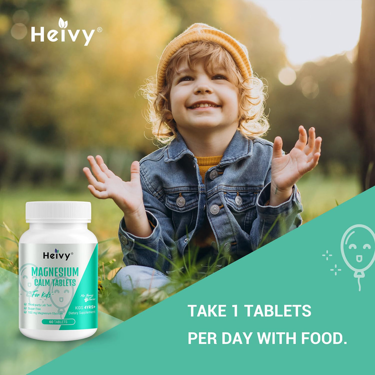 Comprimés Heivy dans la main d'un enfant