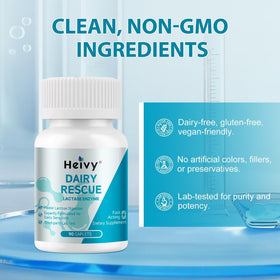 Comprimés Heivy Lactase 9000 FCC sur fond blanc