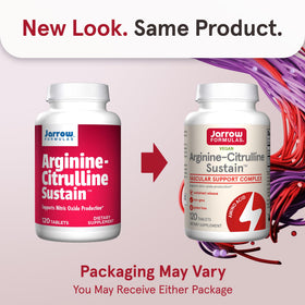 Comprimés Jarrow Formulas Arginine-Citrulline Sustain sur fond blanc