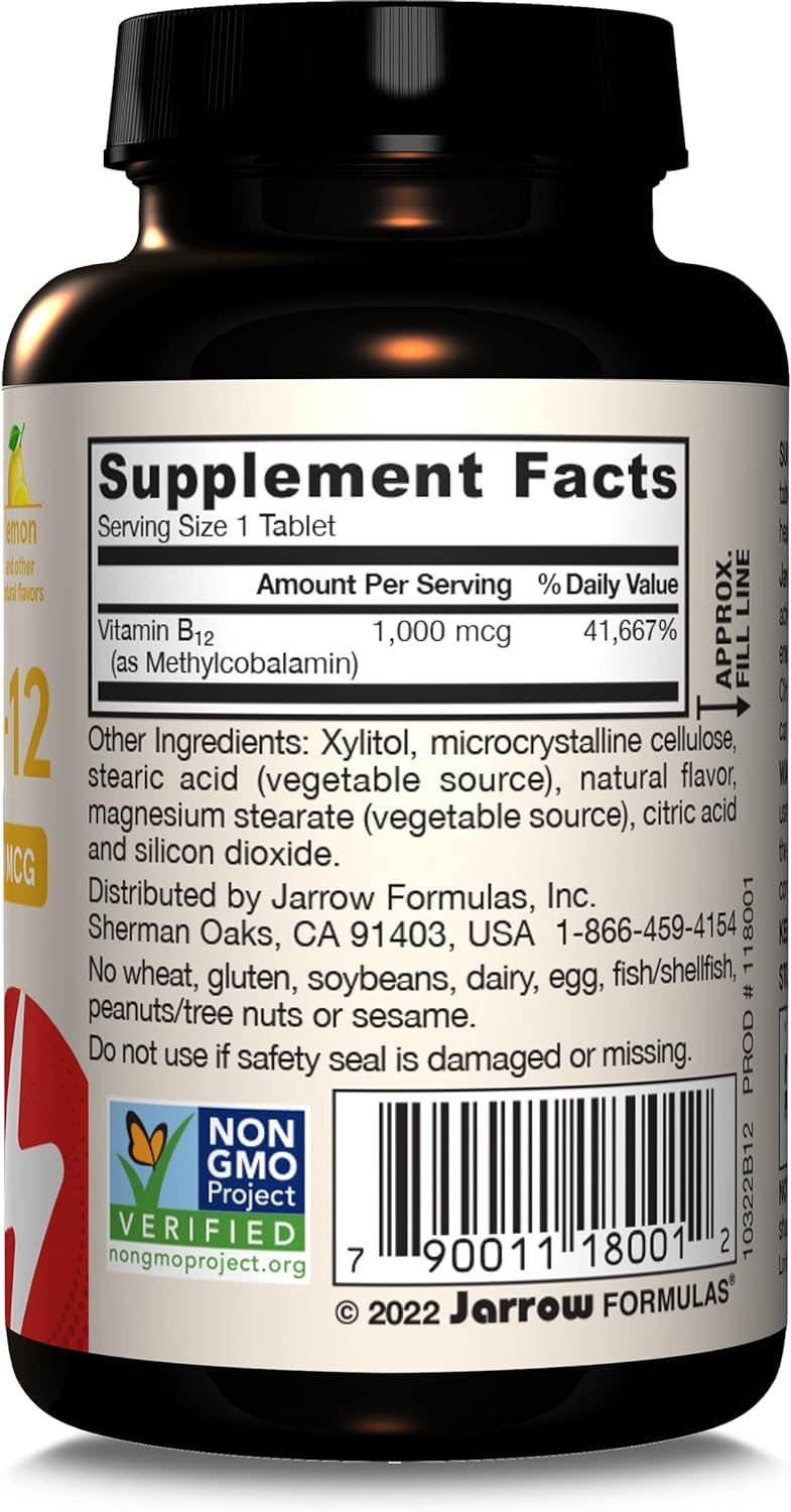 Comprimés Jarrow Formulas Methyl B-12 sur fond blanc