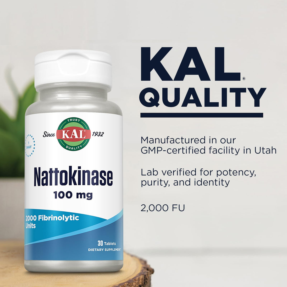 Comprimés KAL Nattokinase 100 Mg avec étiquette visible