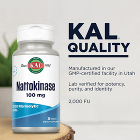Comprimés KAL Nattokinase 100 Mg avec étiquette visible