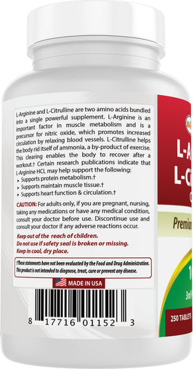 Comprimés L-Arginine L-Citrulline sur une table en bois