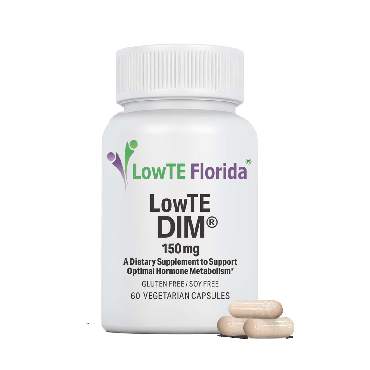 Comprimés LowTE Florida DIM 150 mg sur fond blanc