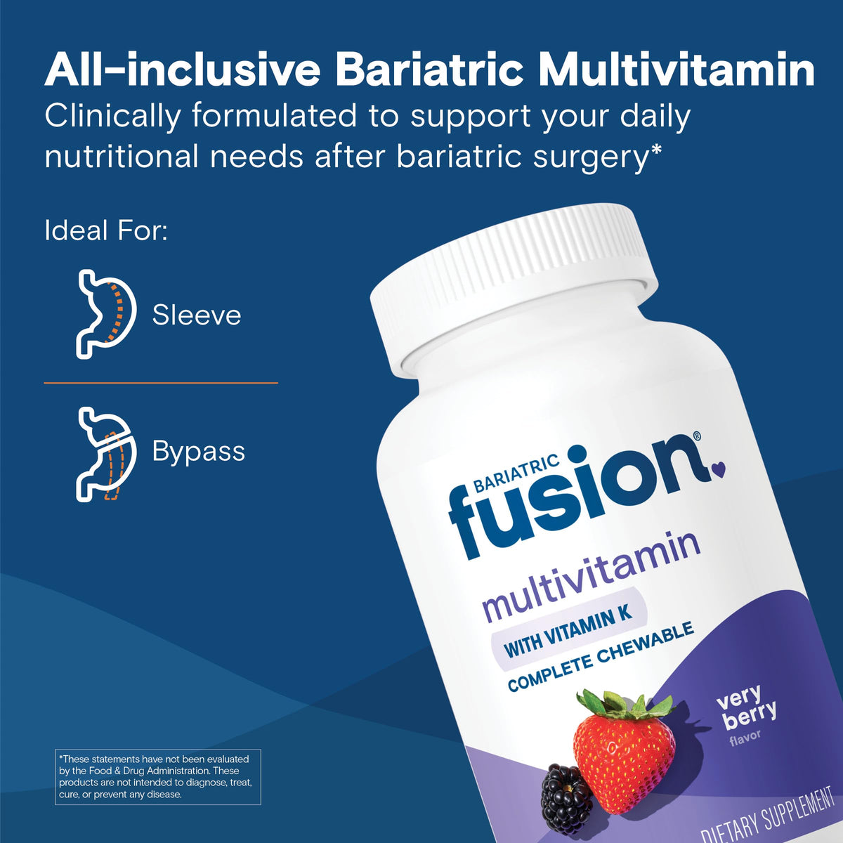 Comprimés mâchables Bariatric Fusion Multivitamine Très Baies sur une surface