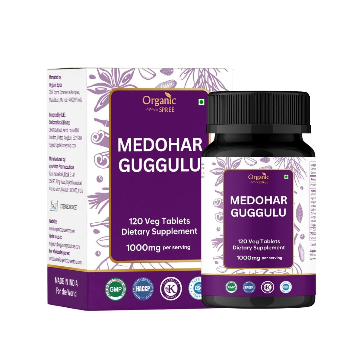 Comprimés Medohar Guggulu ORGANIC SPREE en bouteille de 120 unités