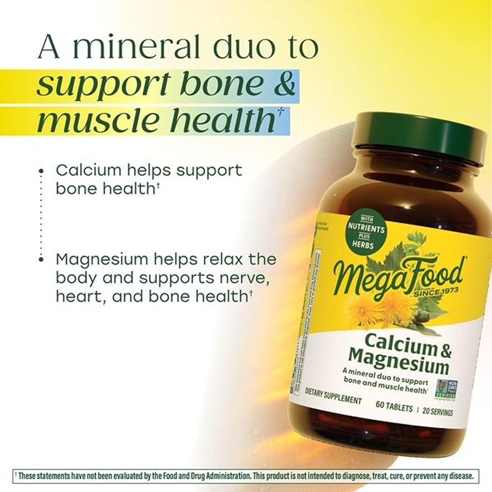 Comprimés MegaFood Calcium Magnesium sur une table