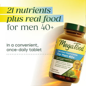 Comprimés MegaFood sur une table avec des ingrédients naturels