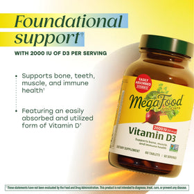 Comprimés MegaFood Vitamine D3 sur une table