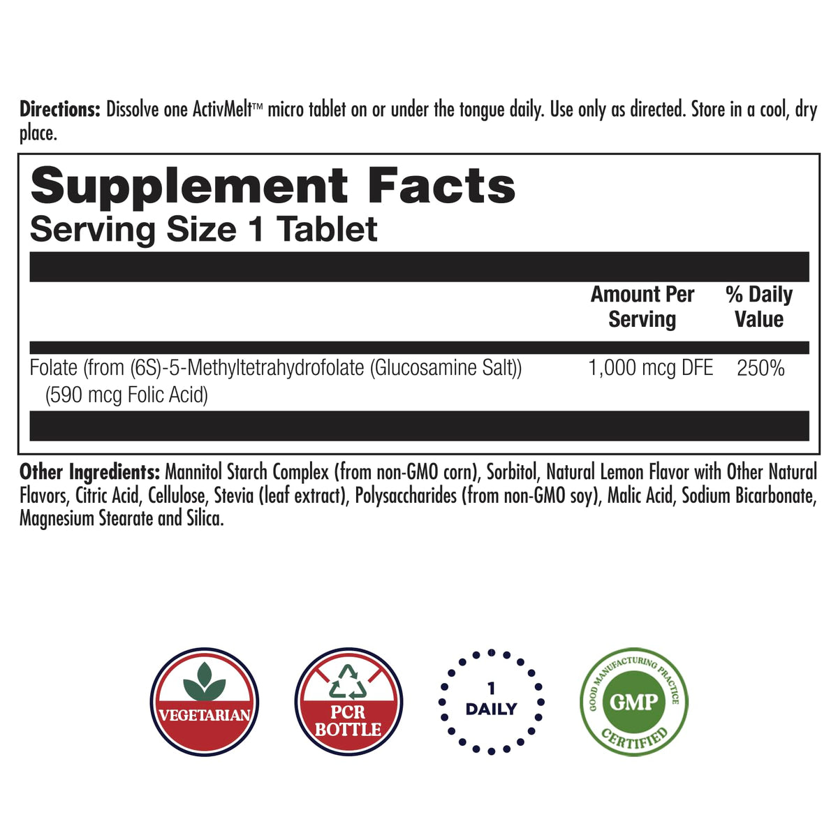 Comprimés micro ActivMelt KAL Methyl Folate sur une surface