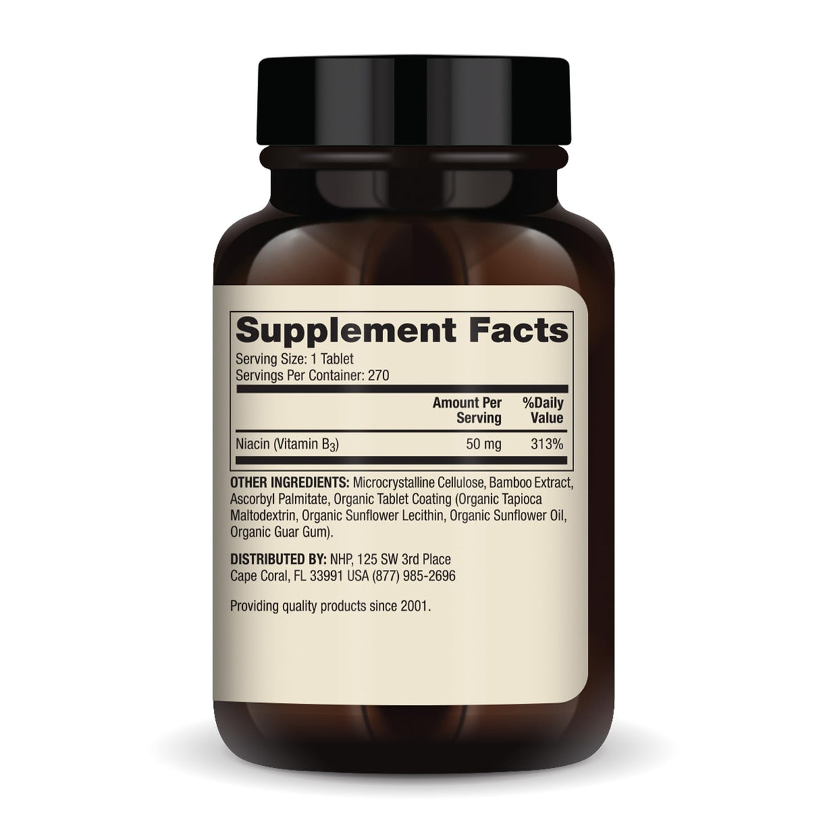 Comprimés mini de Niacine Vitamine B3 Dr. Mercola sur un fond blanc