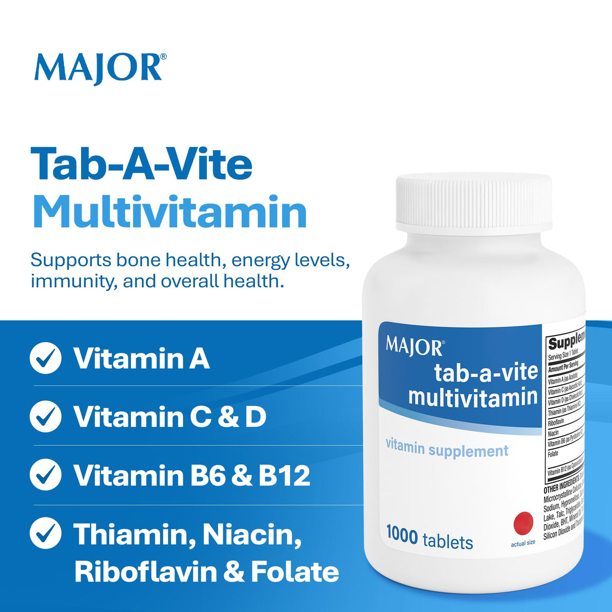 Comprimés multivitamines MAJOR sur une surface blanche