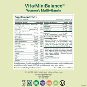 Comprimés multivitamines PURE SYNERGY pour femmes, vue de près