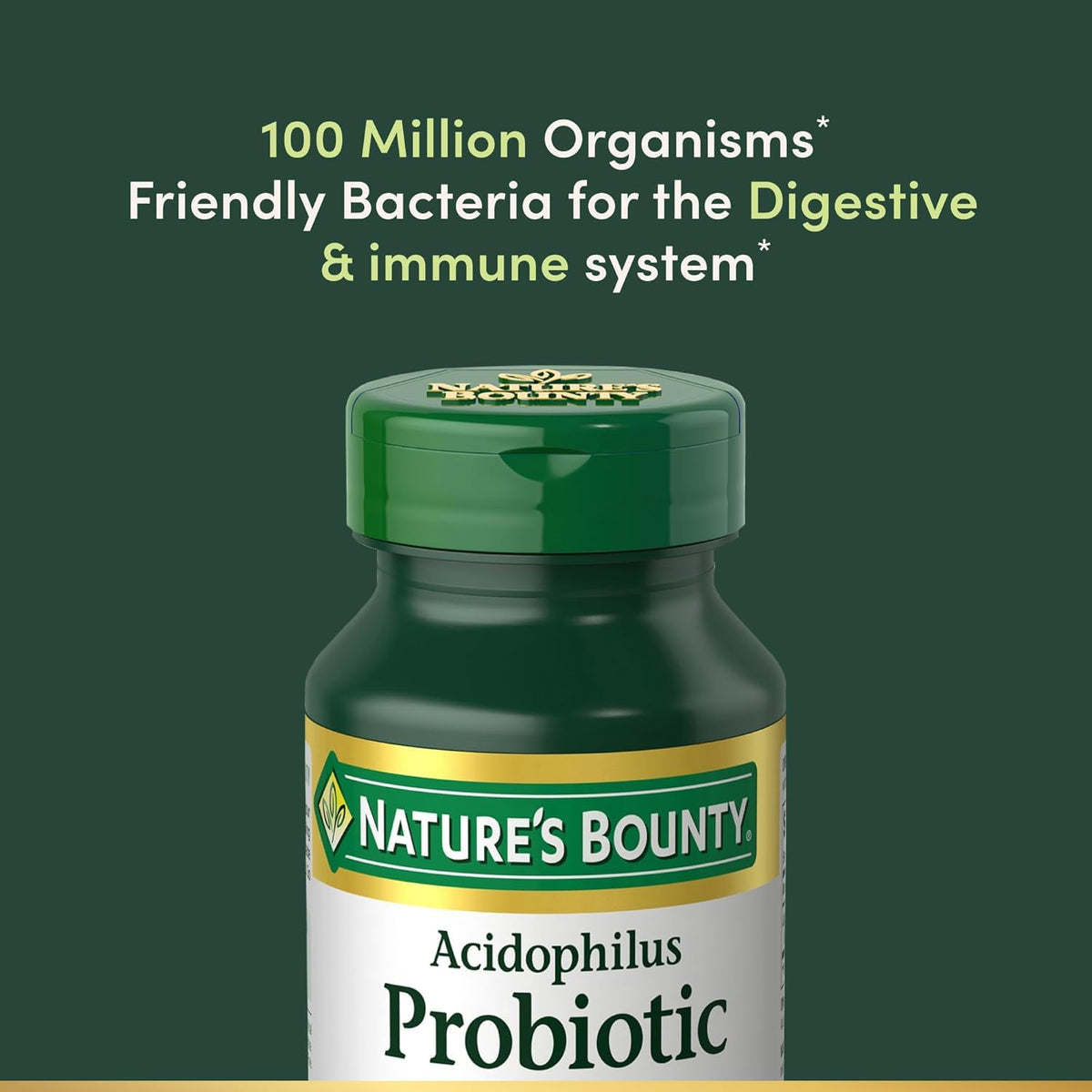 Comprimés Nature's Bounty Probiotiques Acidophilus sur une surface blanche