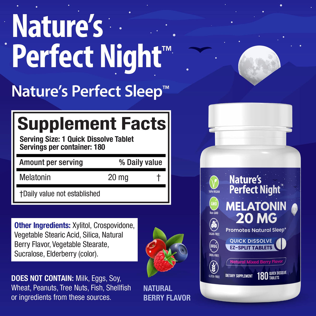 Comprimés Nature's Perfect Night avec saveur de fruits mélangés