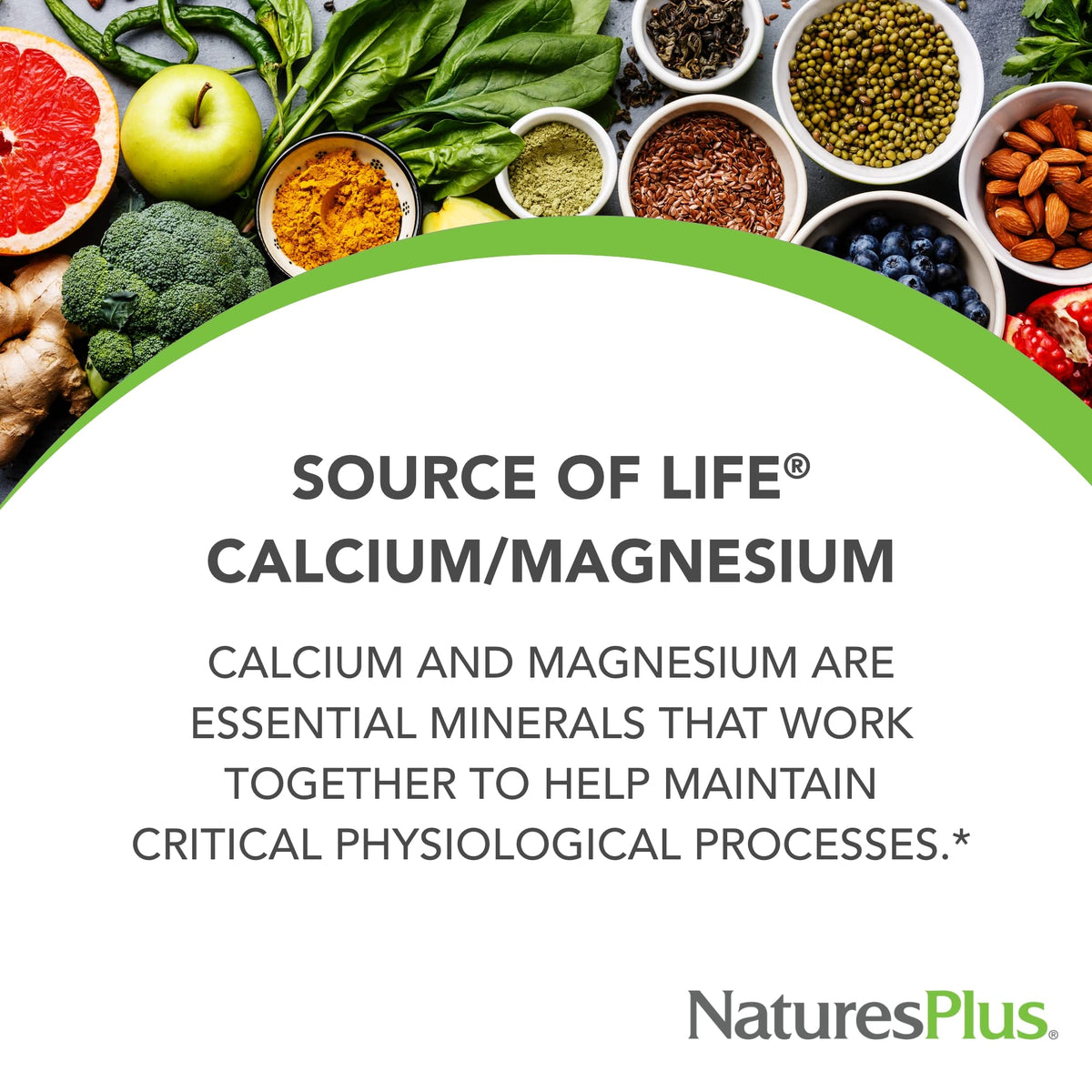 Comprimés NaturesPlus Calcium/Magnésium dans un bol