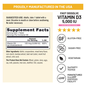Comprimés NatureWise Vitamine D3 5000 IU avec étiquette claire