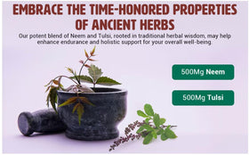Comprimés Neem Tulsi avec des feuilles de Neem et Tulsi