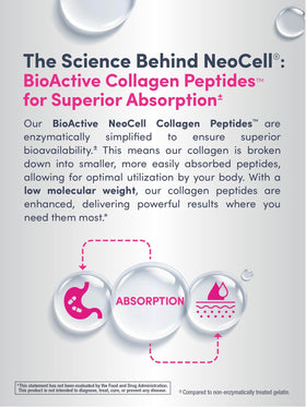Comprimés NeoCell Collagen Peptides sur une table