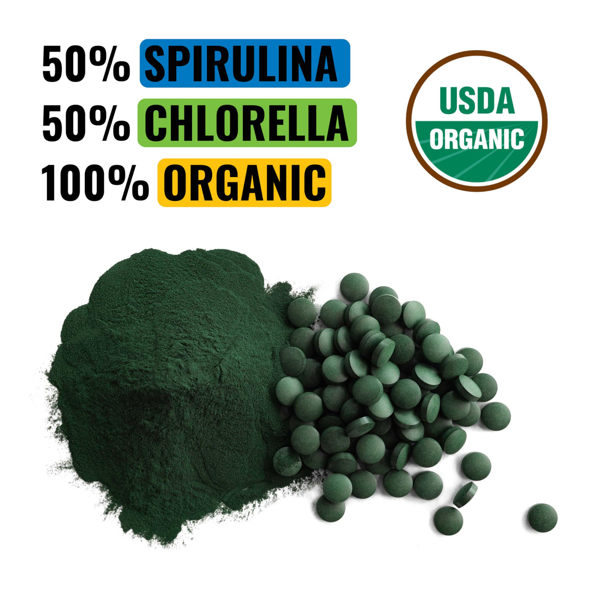 Comprimés On Target Living Spiruline Chlorelle Bio, vue de près