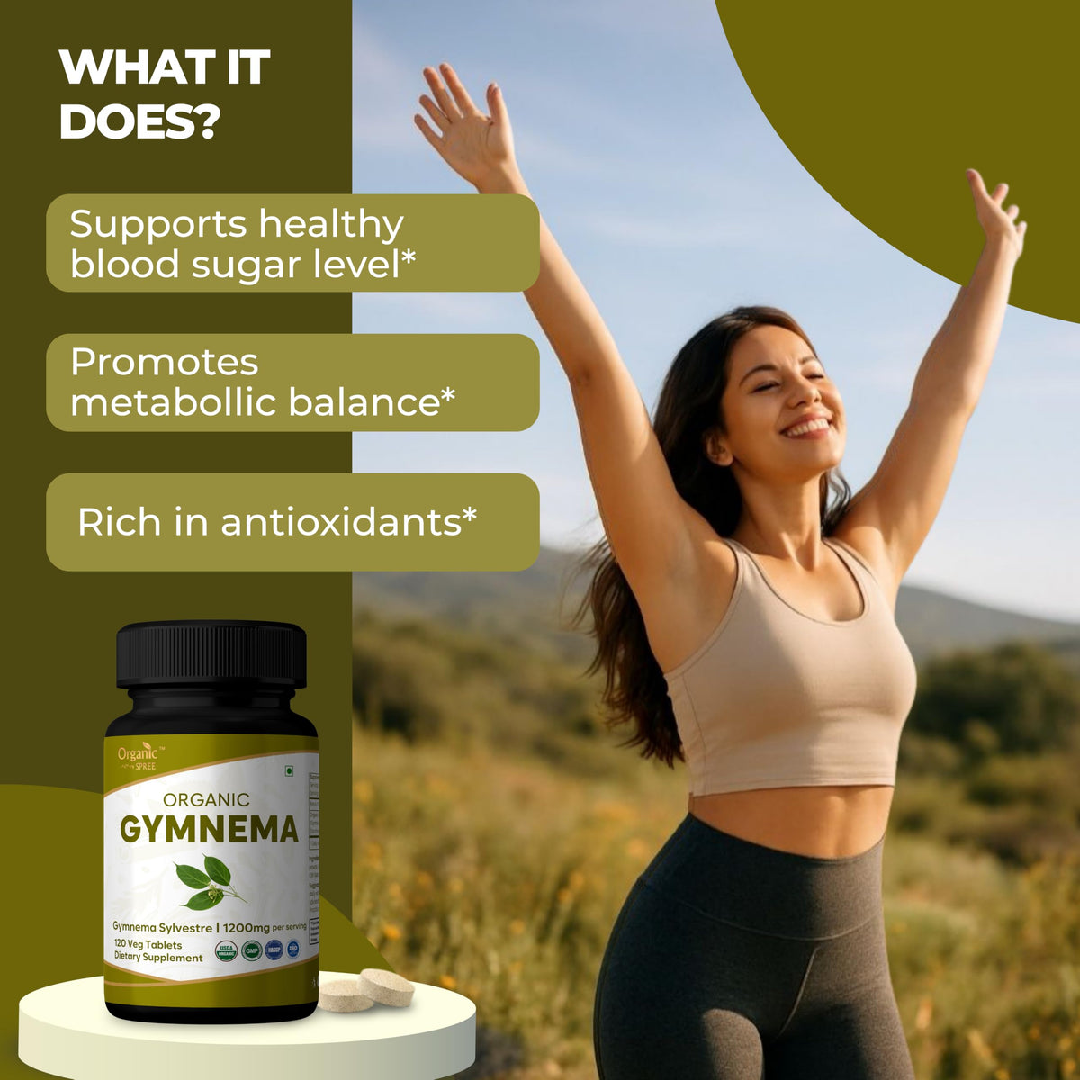 Comprimés ORGANIC SPREE Gymnema dans une main