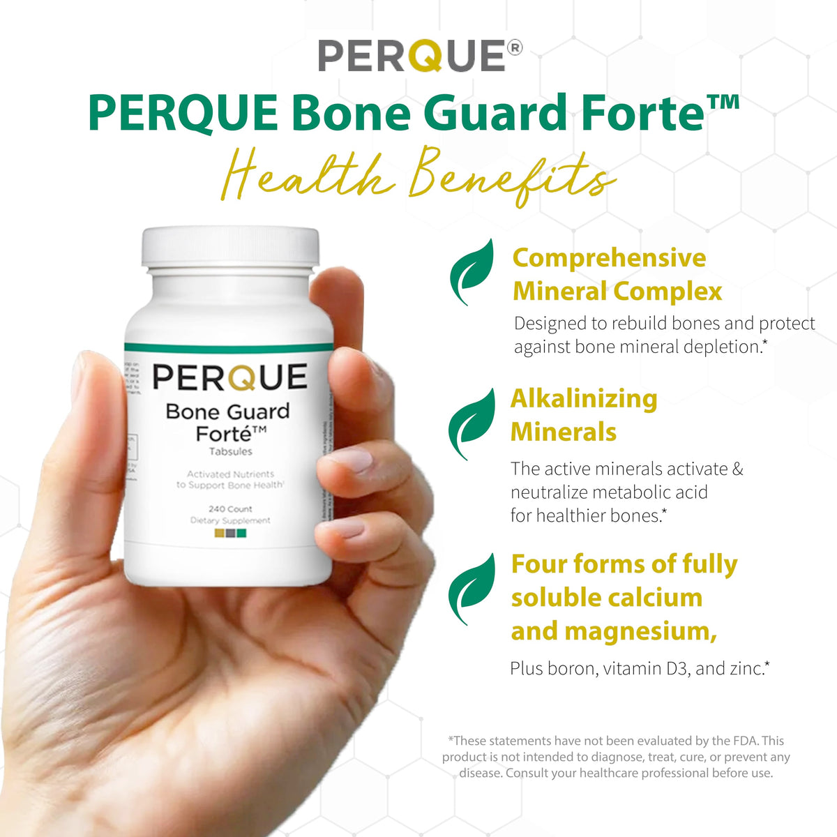 Comprimés PERQUE Bone Guard Forte sur une table