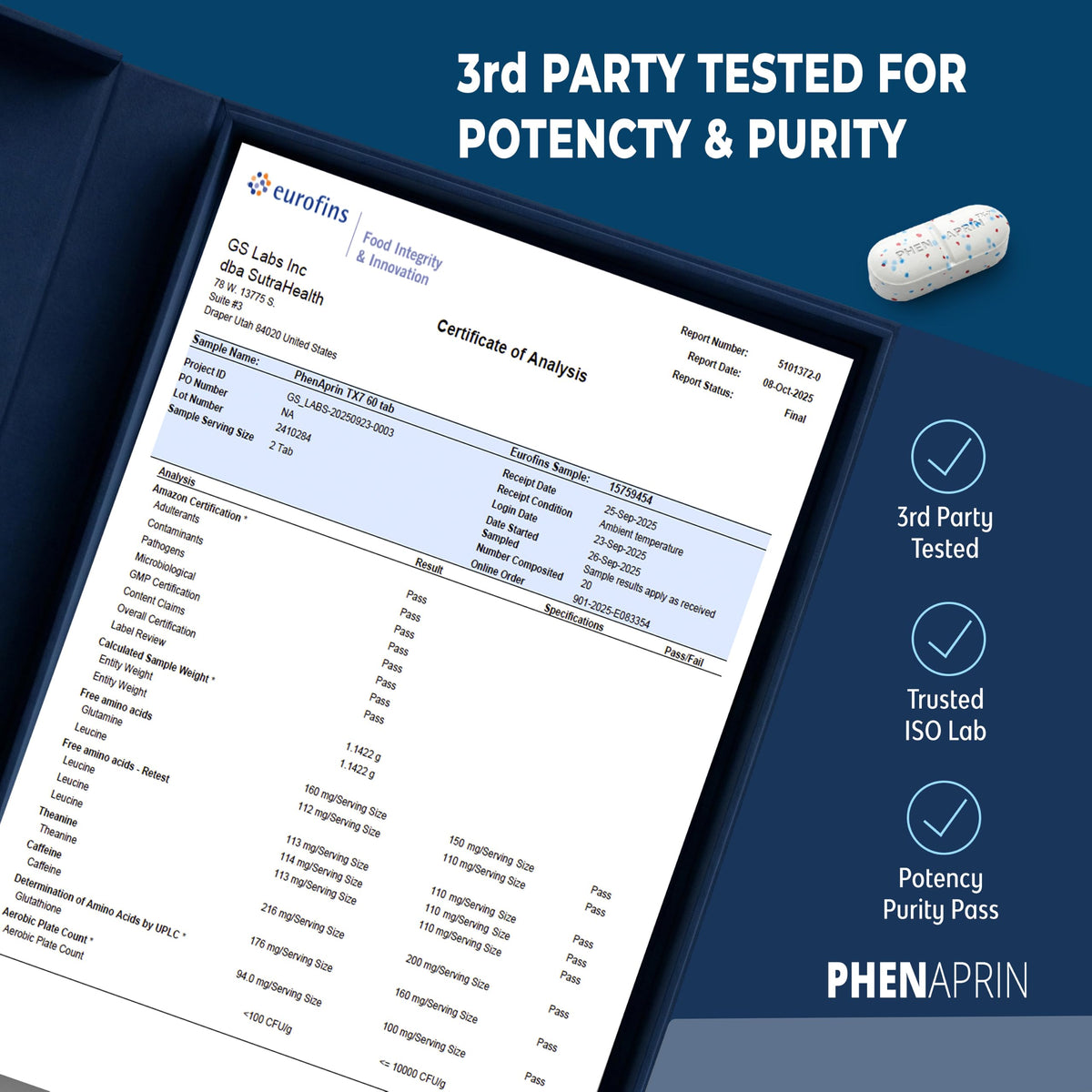 Comprimés PhenAprin TX7 sur une table
