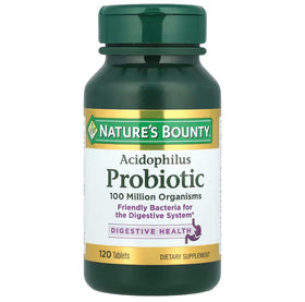 Comprimés probiotiques Acidophilus Nature's Bounty sur fond blanc