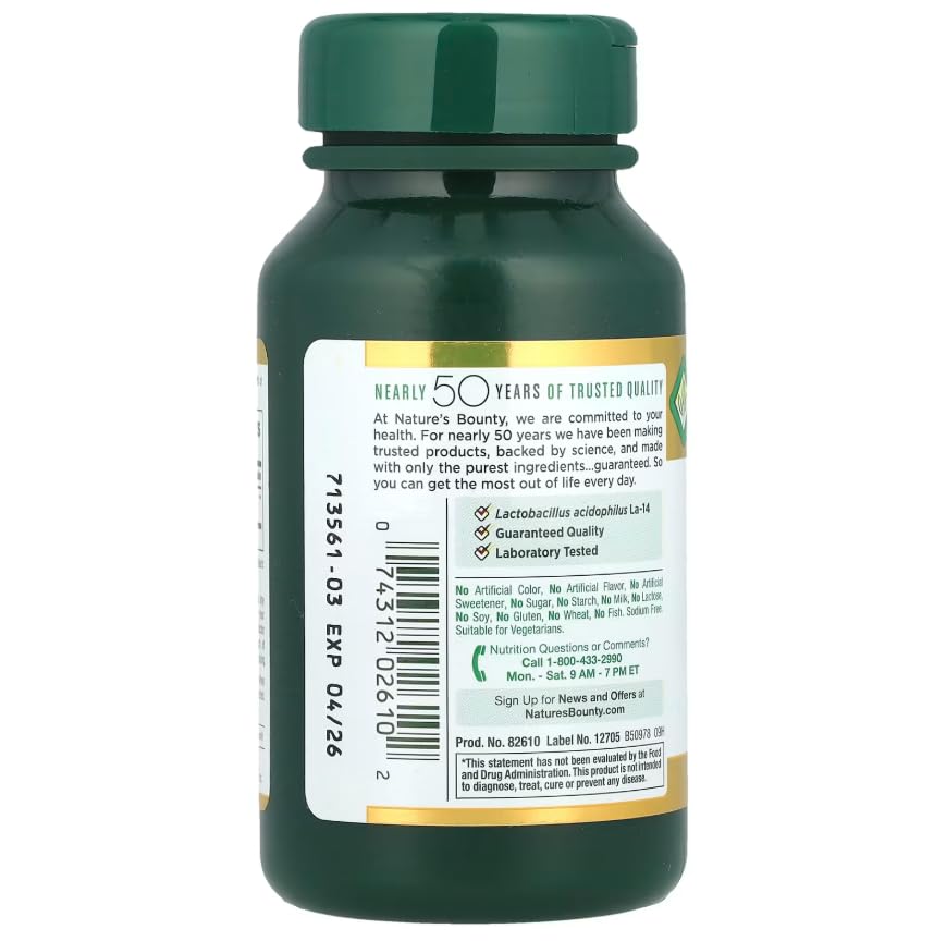 Comprimés probiotiques Nature's Bounty Acidophilus sur une table