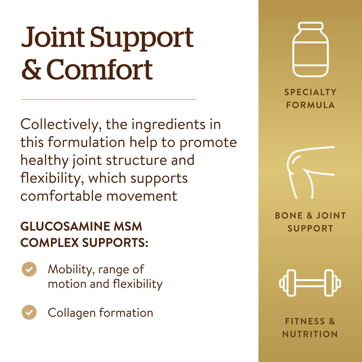 Comprimés Solgar Glucosamine MSM sur une table