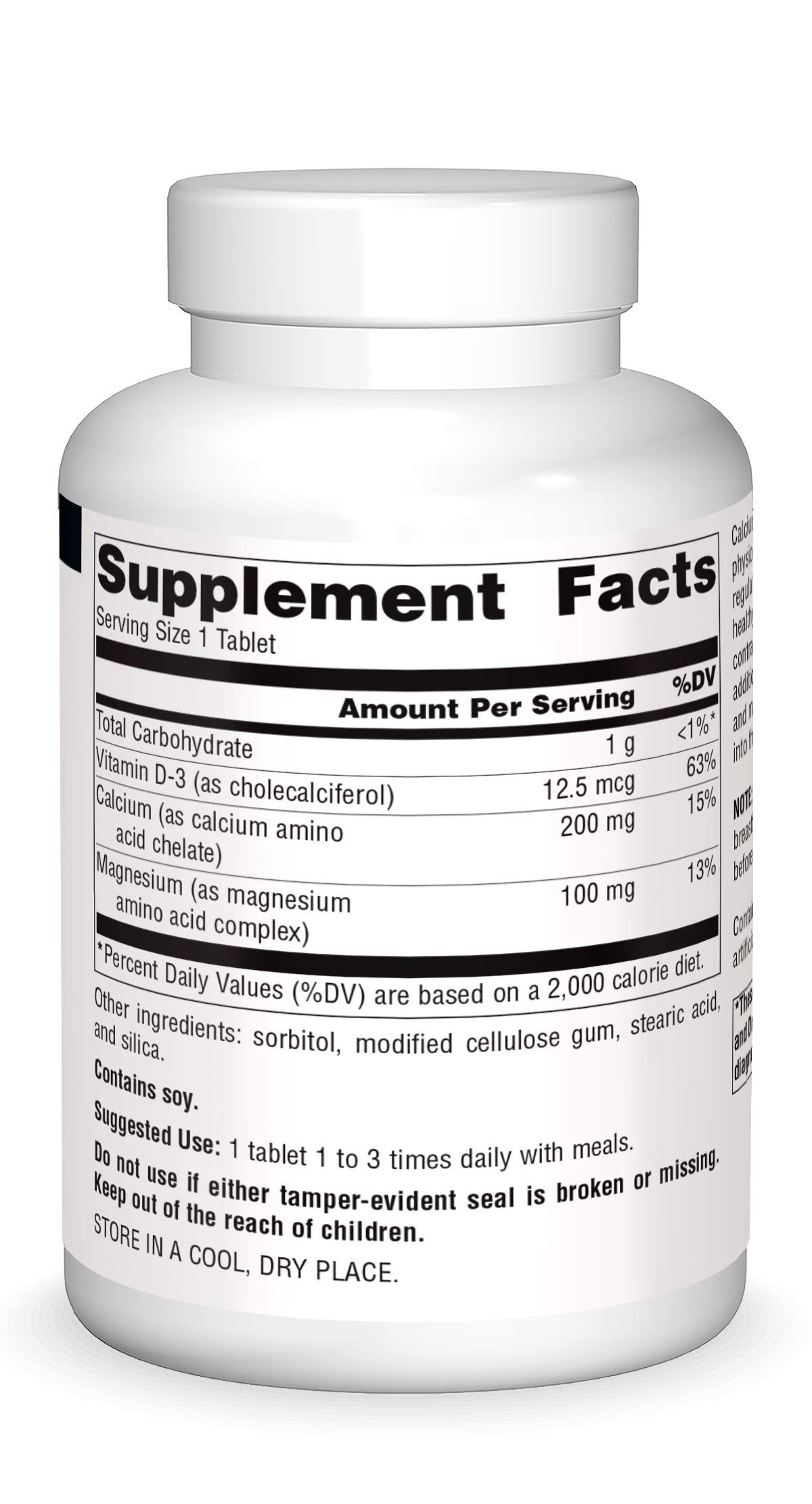 Comprimés Source Naturals Calcium et Magnésium sur fond blanc