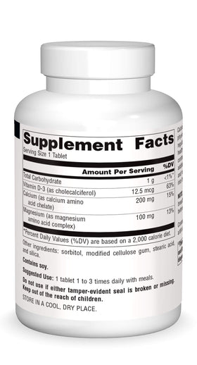 Comprimés Source Naturals Calcium et Magnésium sur fond blanc