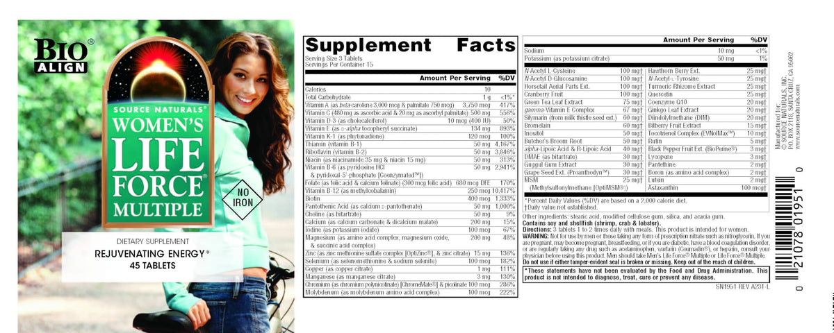 Comprimés Source Naturals Femmes Life Force Multiple avec des aliments