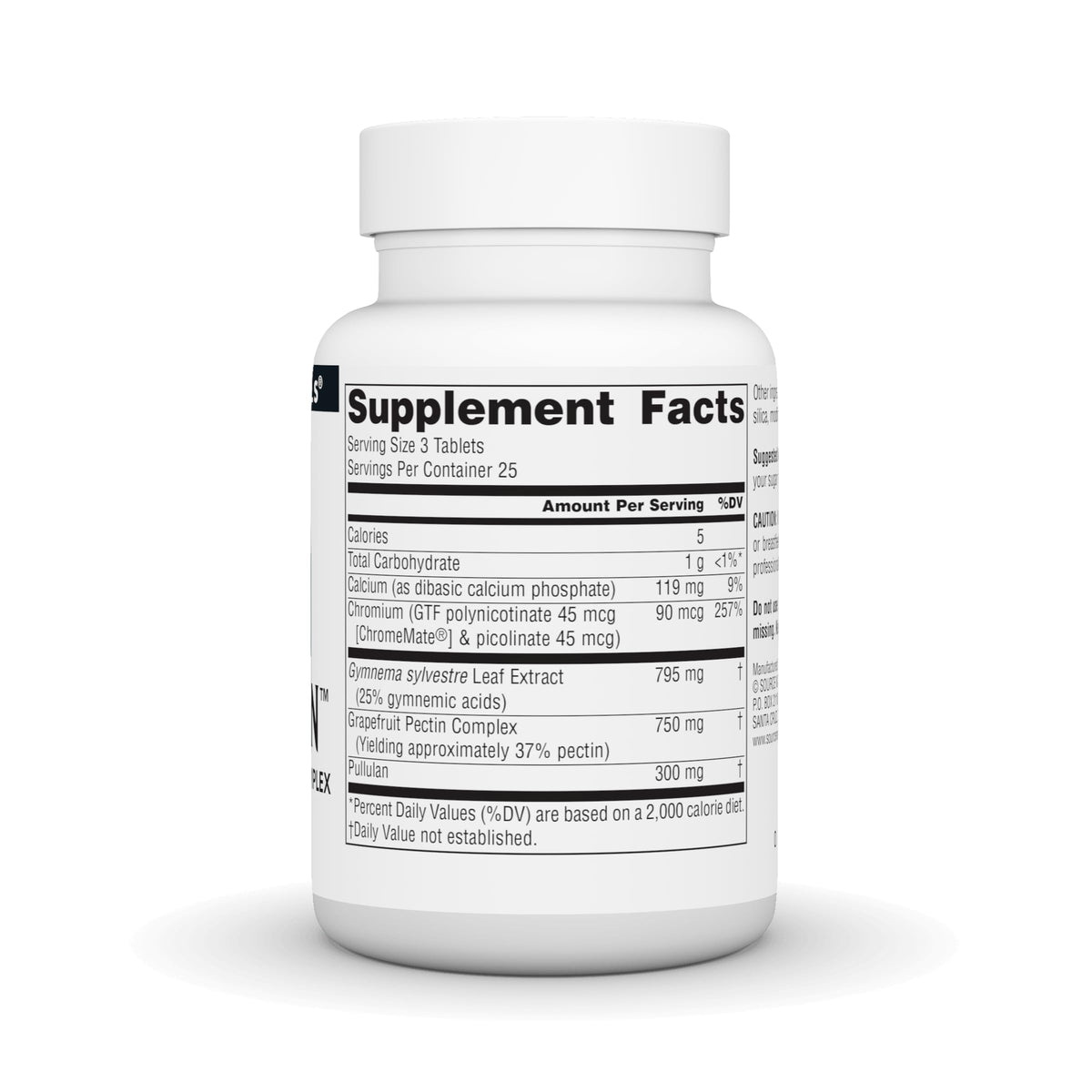 Comprimés Source Naturals Sugar Ban sur un fond blanc