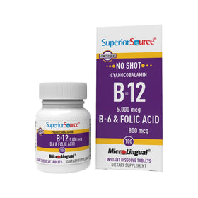 Comprimés sublinguales B-12 5000 mcg de quality Source, boîte vue de face