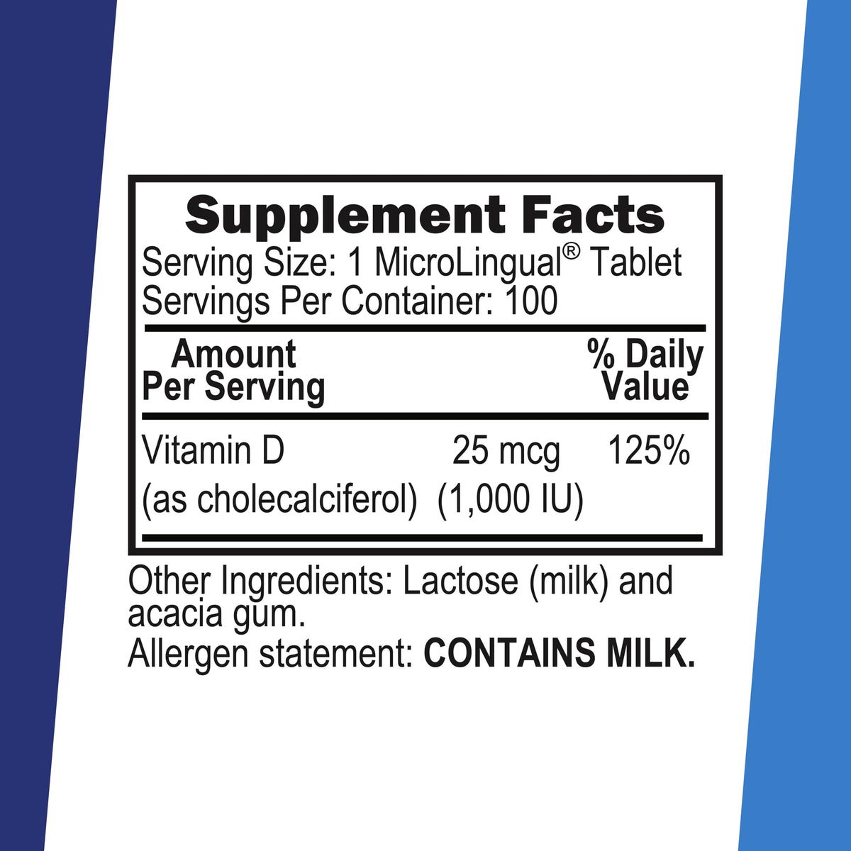 Comprimés Sublinguales de Vitamine D3 1000 UI - Détail des comprimés